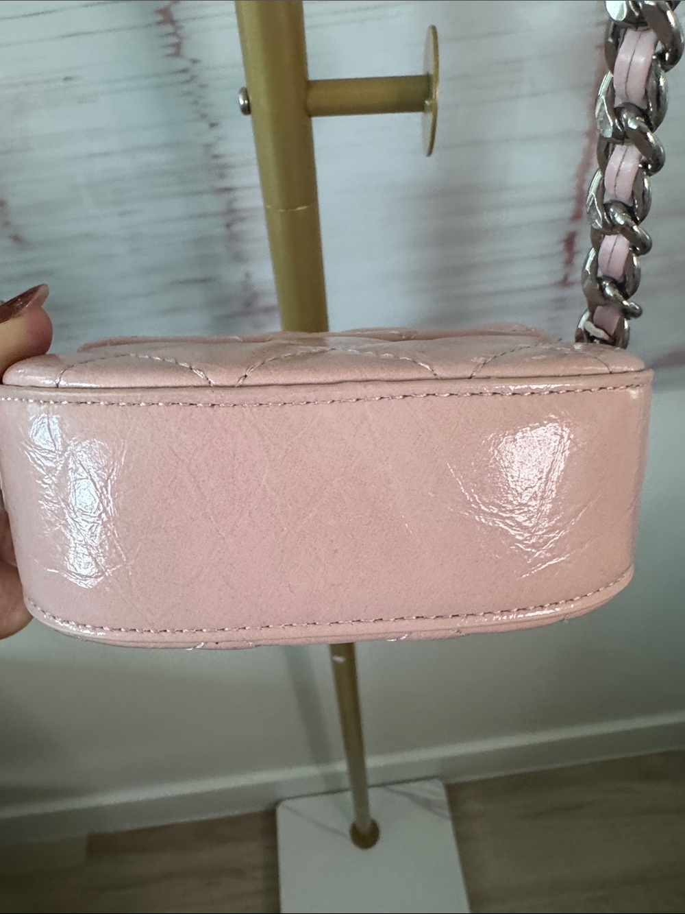 Pink Quilted Mini Crossbody Bag with Chain Strap - Picture 7 of 10